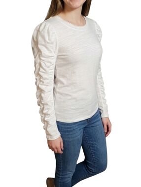 Free People We The Free White Ruched Puff Sleeve Long Sleeve Tee Size Small